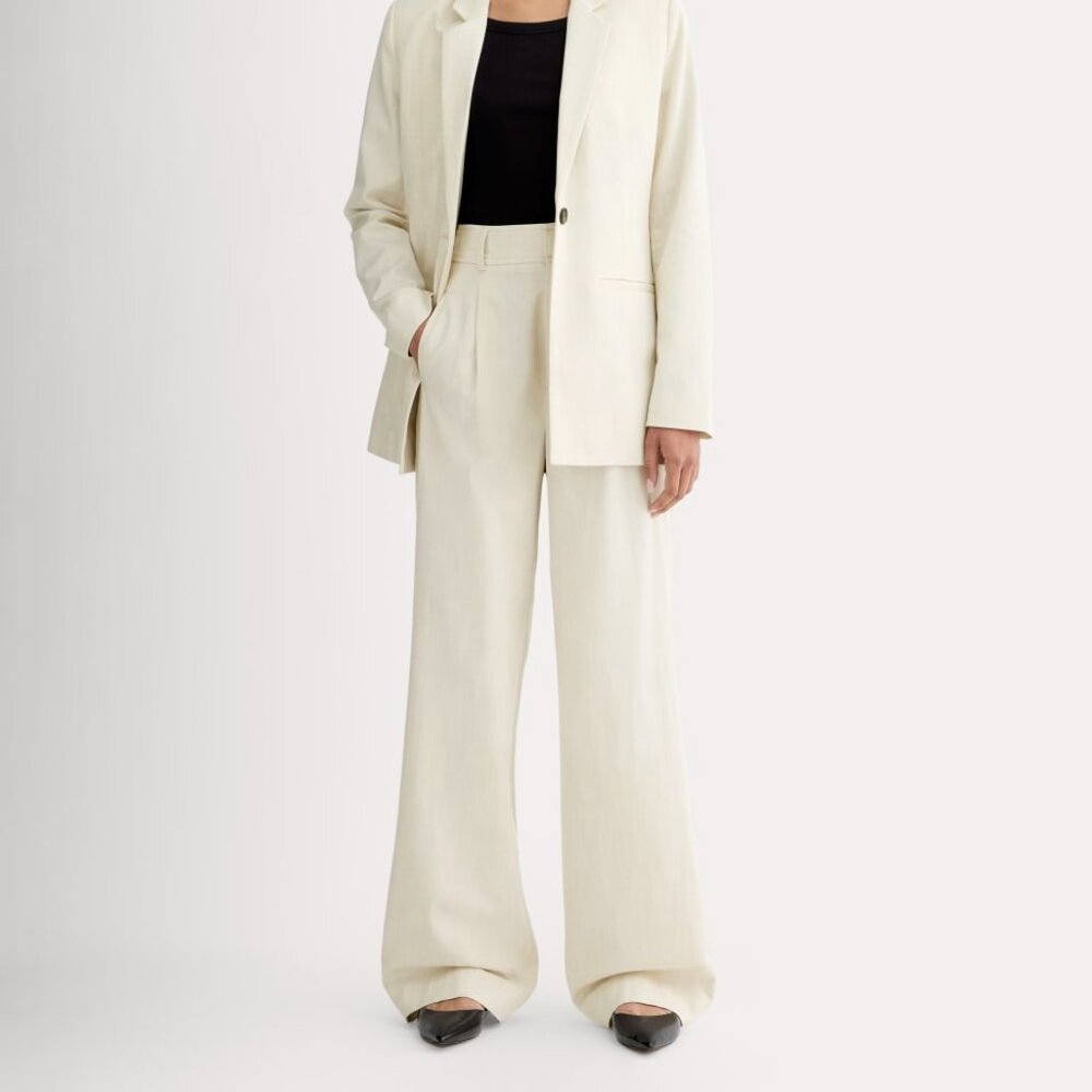 Everlane Women's Draper Pleated Pant in Buttersmooth in Heathered Oat, Size 8